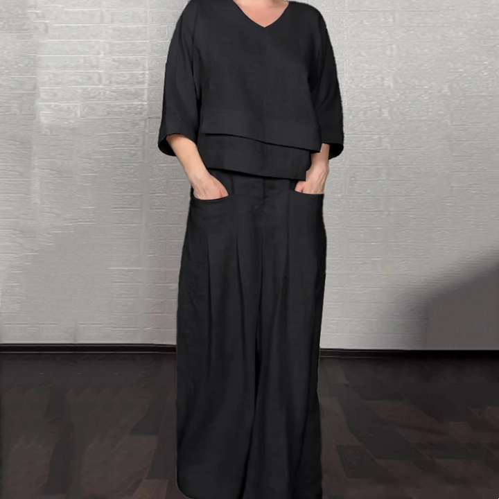 Cotton Linen Short Sleeve Two Piece Set