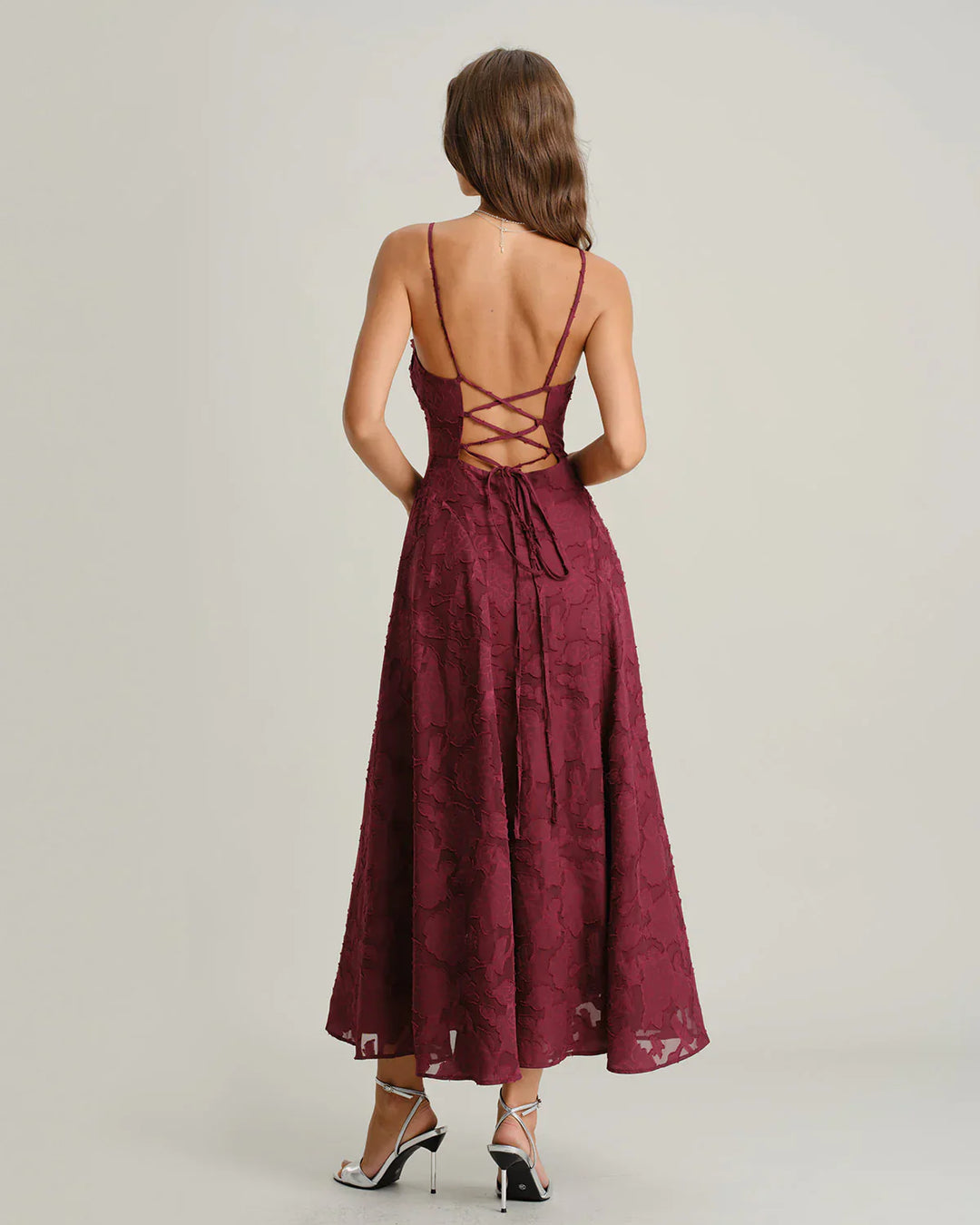 ELARA – JACQUARD SLIP BACKLESS MAXI DRESS