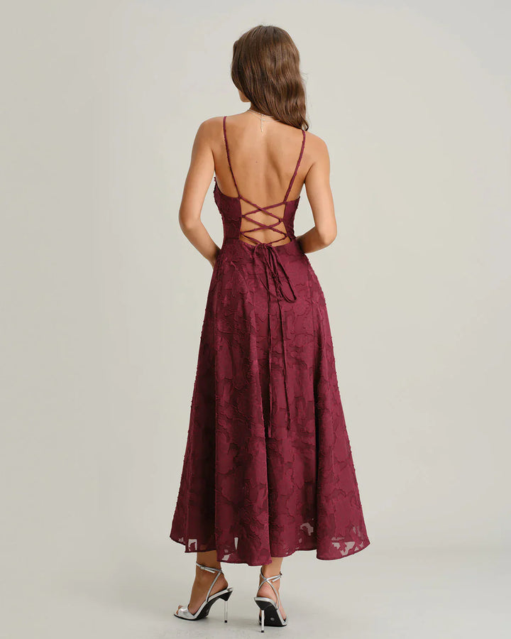 ELARA – JACQUARD SLIP BACKLESS MAXI DRESS
